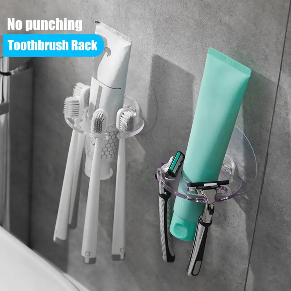 Toothbrush Shelf Solid Color Strong Load-bearing Toothbrush Holder Punch-free Reusable Toothbrush Rack for Bathroom