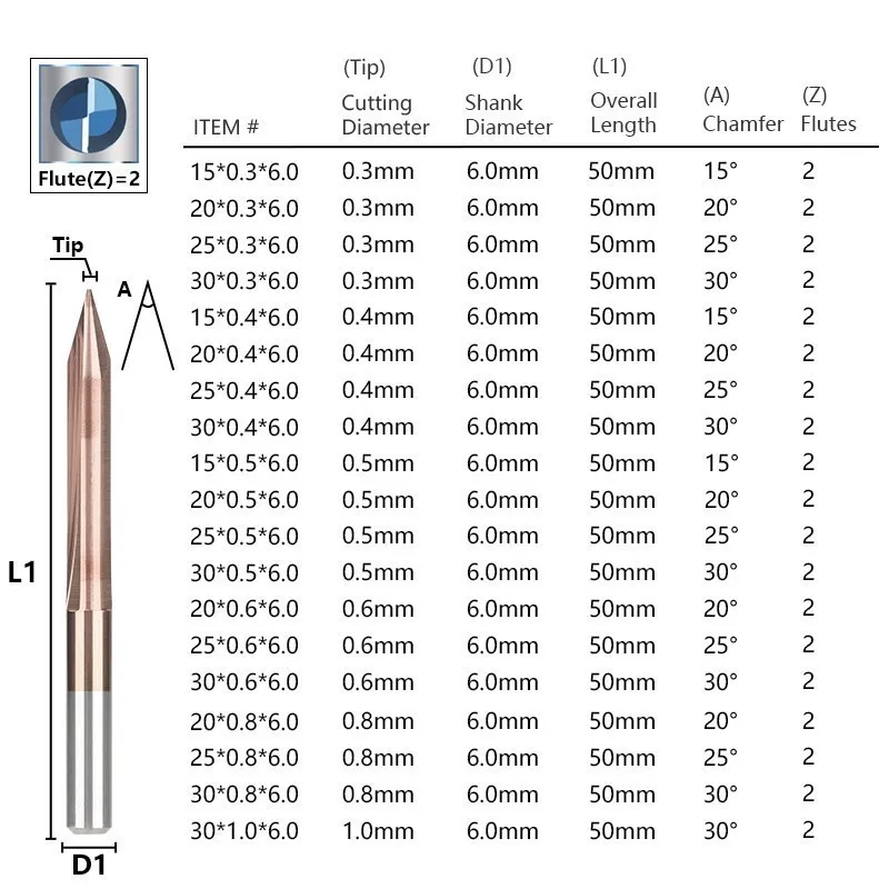 CMCP 2 Flutes Straight Engraving Bits V Bits Router Bit TiCN Coating CNC Carving Milling Cutter 3.175 4 6 8mm Shank