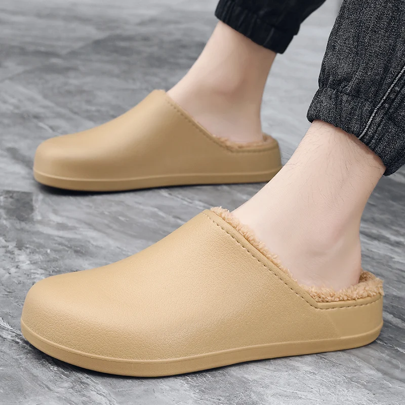 Waterproof cotton slippers for men winter 2024 new cashmere thickened warm waterproof non-slip indoor shoes