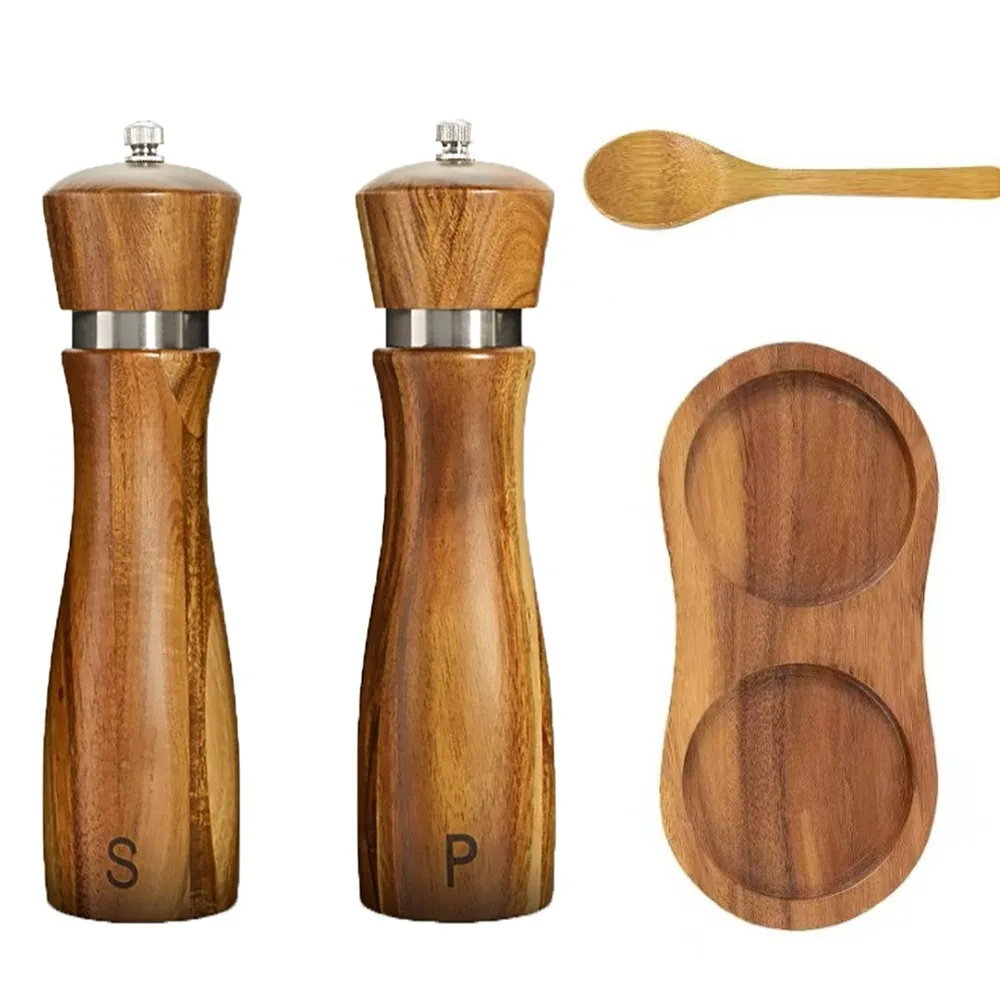 

Ручной деревянный набор мельниц для соли и перца, 2 шт., регулируемый керамический сердечник, мельница для соли и перца, сменный блок с бутылкой для перца