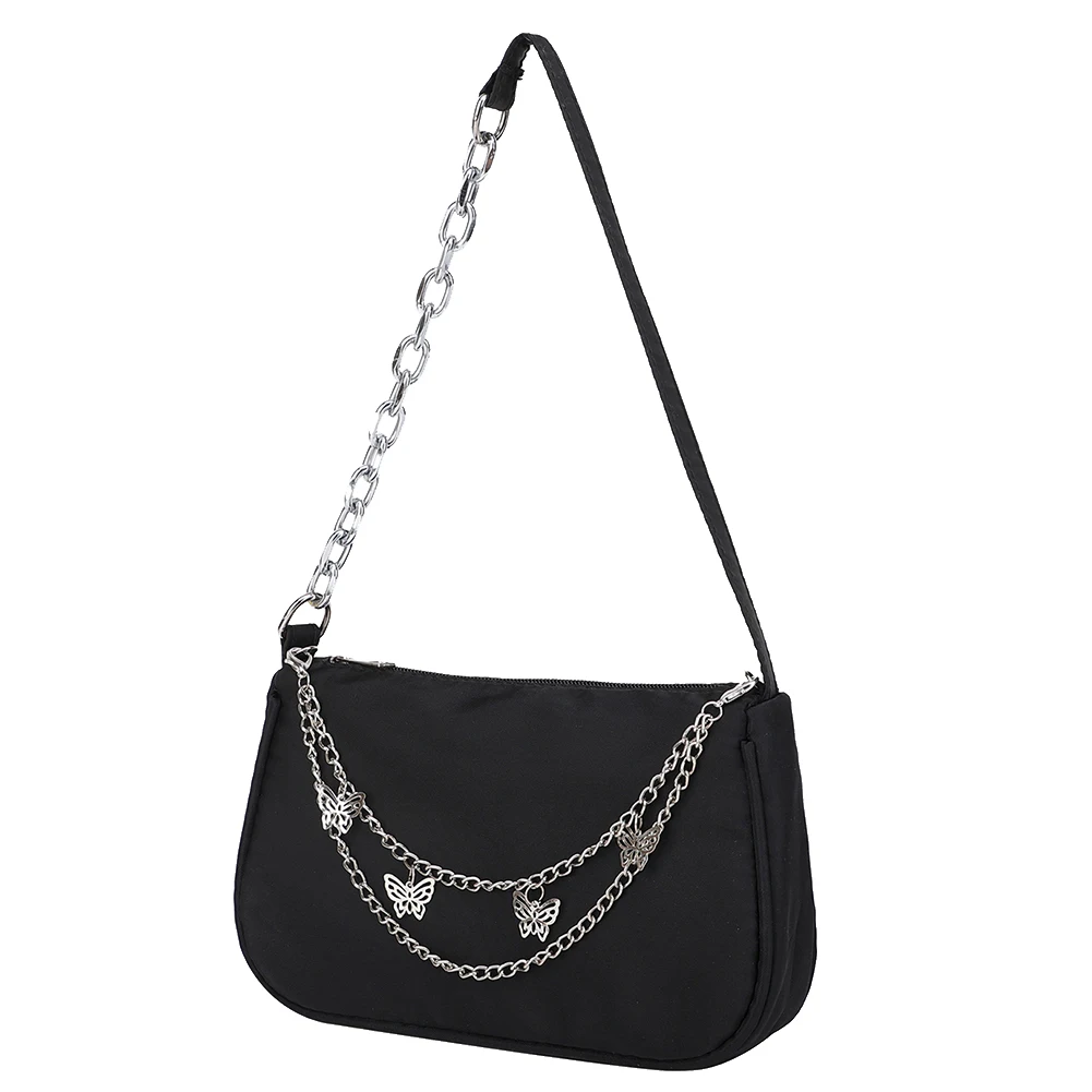 Women Butterfly Chain Underarm Bags Black Japanese and Koreann Style Underarm Bag for Women Small Ladies Shopping Bags