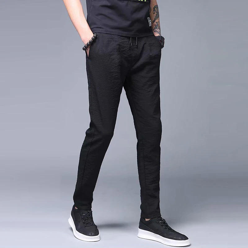 New Summer Solid Color Men Legging  Loose Casual Thin Straight Sweatpants Male Sports Drawstring Harem Pants pantalones hombre