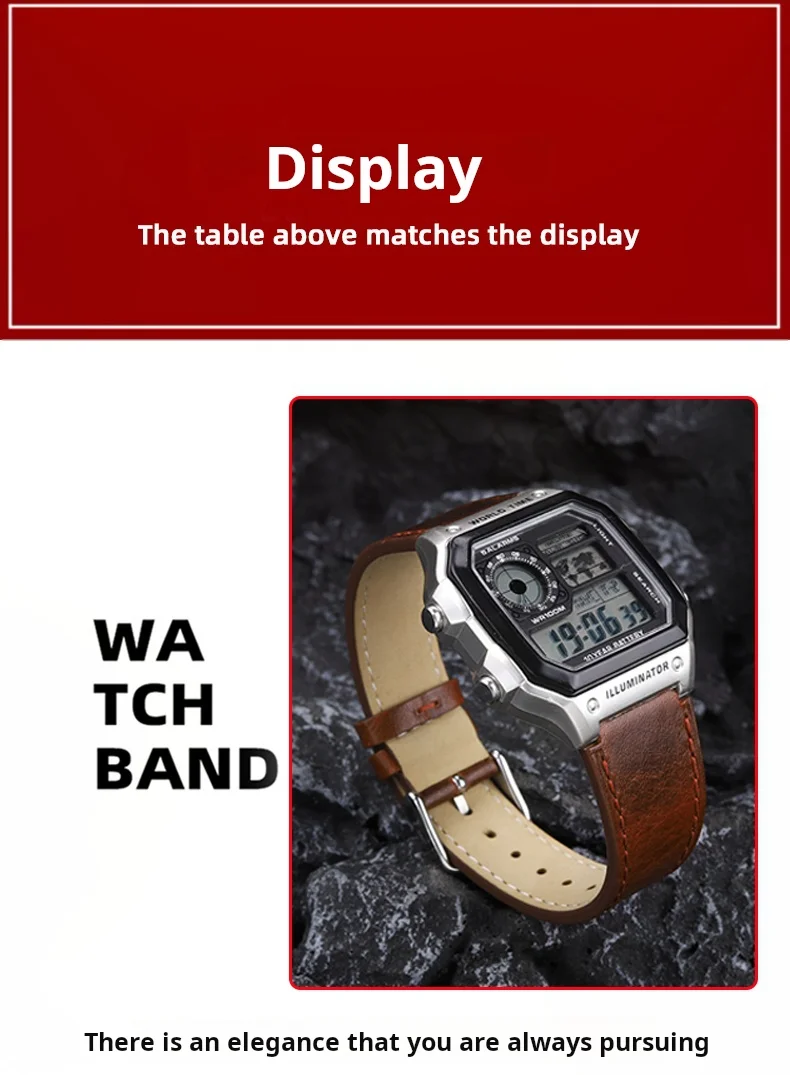 Retro-Uhrenarmband aus echtem Leder für Casio AE1200 AE1300/1000 A158W A168 W-216H, Vintage-Armband aus Rindsleder, 18 mm konvexes Uhrenarmband – Detail 5