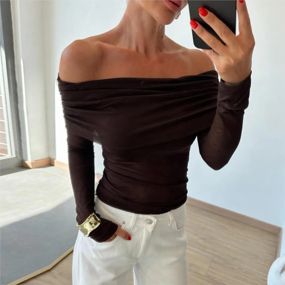 Ropa de mujer, camiseta de manga larga con un hombro, Top de Color sólido, estilo Simple, combina con todo, ceñido al cuerpo, temperamento elegante, ajustado, a la moda