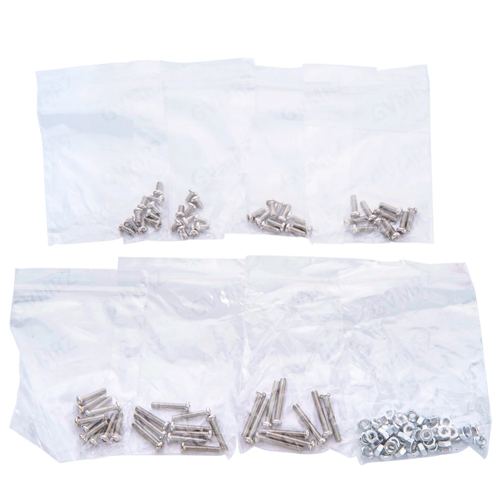 130PCS/lot M3 Screw Nut M3x5 3x6 3x8 3x12  Round Head Flat head Screw Cap Set Screws Phillips kit M3x10 mm Cap Screw M3x20 3x16
