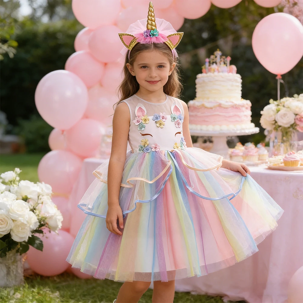 Kleinkind Mädchen Einhorn Tutu Kleid Regenbogen Prinzessin Mädchen Geburtstag Party Kleider Kinder Kinder Karneval Einhorn Führen Kostüm