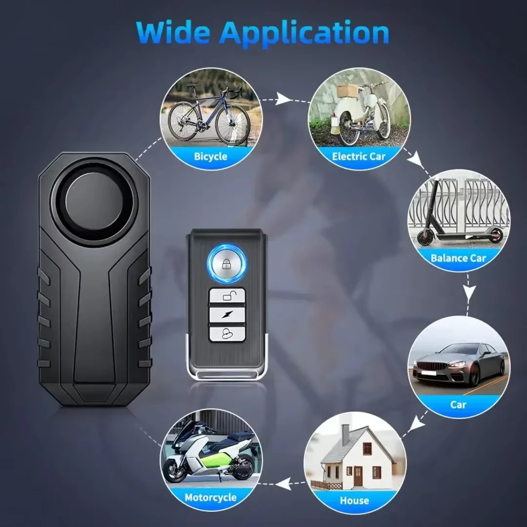 Sectyme Bicycle Alarm Horn Wireless Waterproof Anti-Theft Remote Control Vibration Alarm For Bike Motorcycle Electric Scooter
