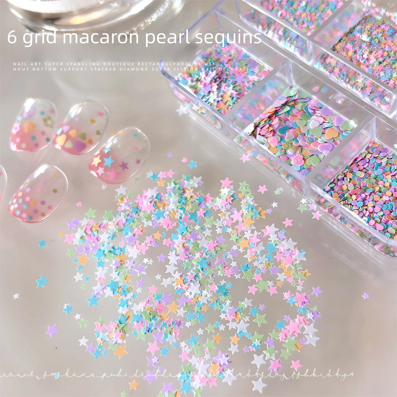 2026 Summer New Nail Charms Hot Sale Macaron Dopamine Candy Color Mixed Size Mini Pentagram Nail Glitter Sequins