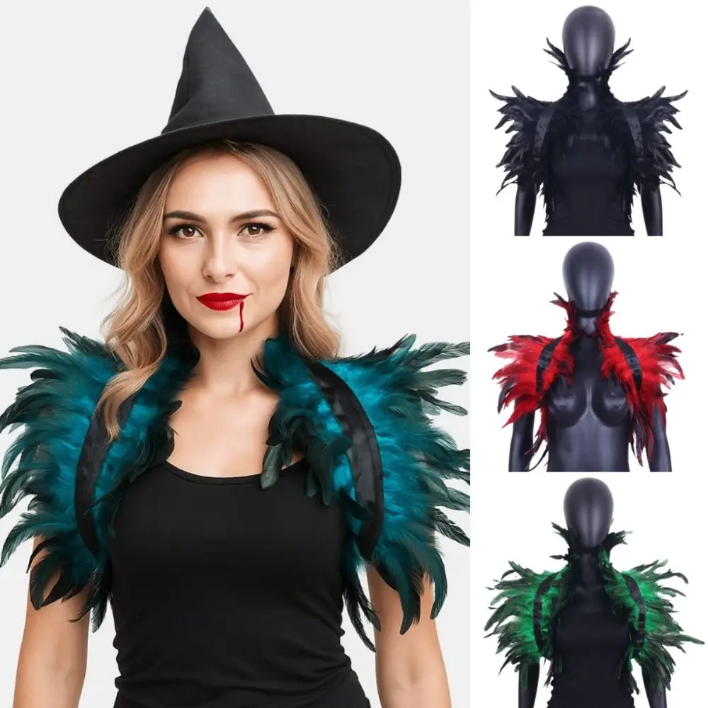 

Neck Wrap Luxury Feather Shawl Punk Halloween Adjustable Feather Shrug Shawl Retro Gothic Shoulder Fake Collar Dancer