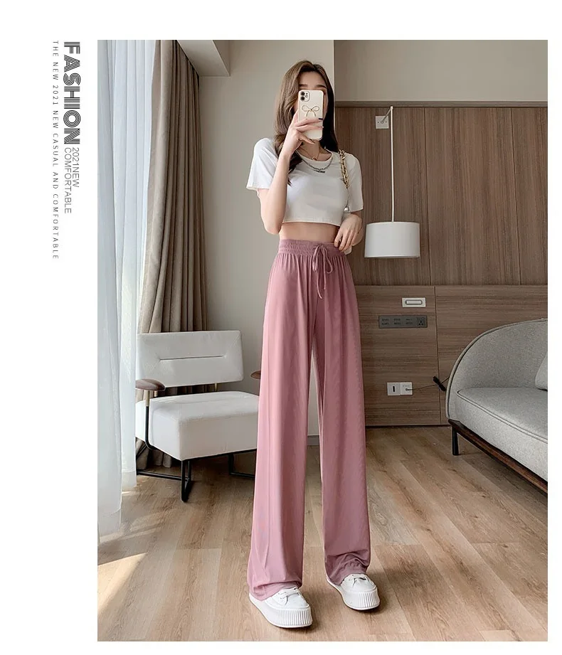 

Ice silk wide-leg pants women's 2022 summer new high-waisted loose-fitting thin section drape casual mopping nine-point pants