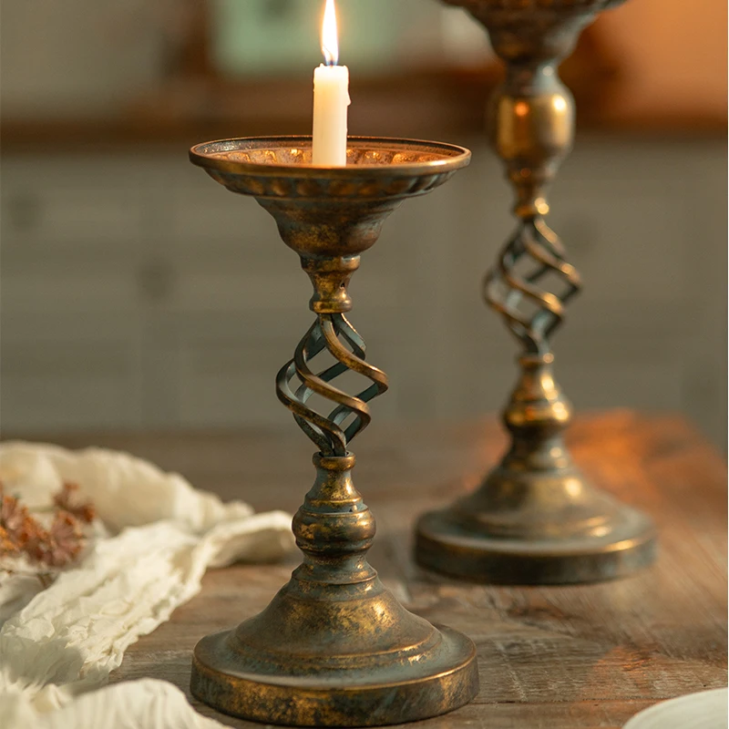 

American antique spray painted iron high and low candlestick restaurant decoration props candlelight dinner ornaments