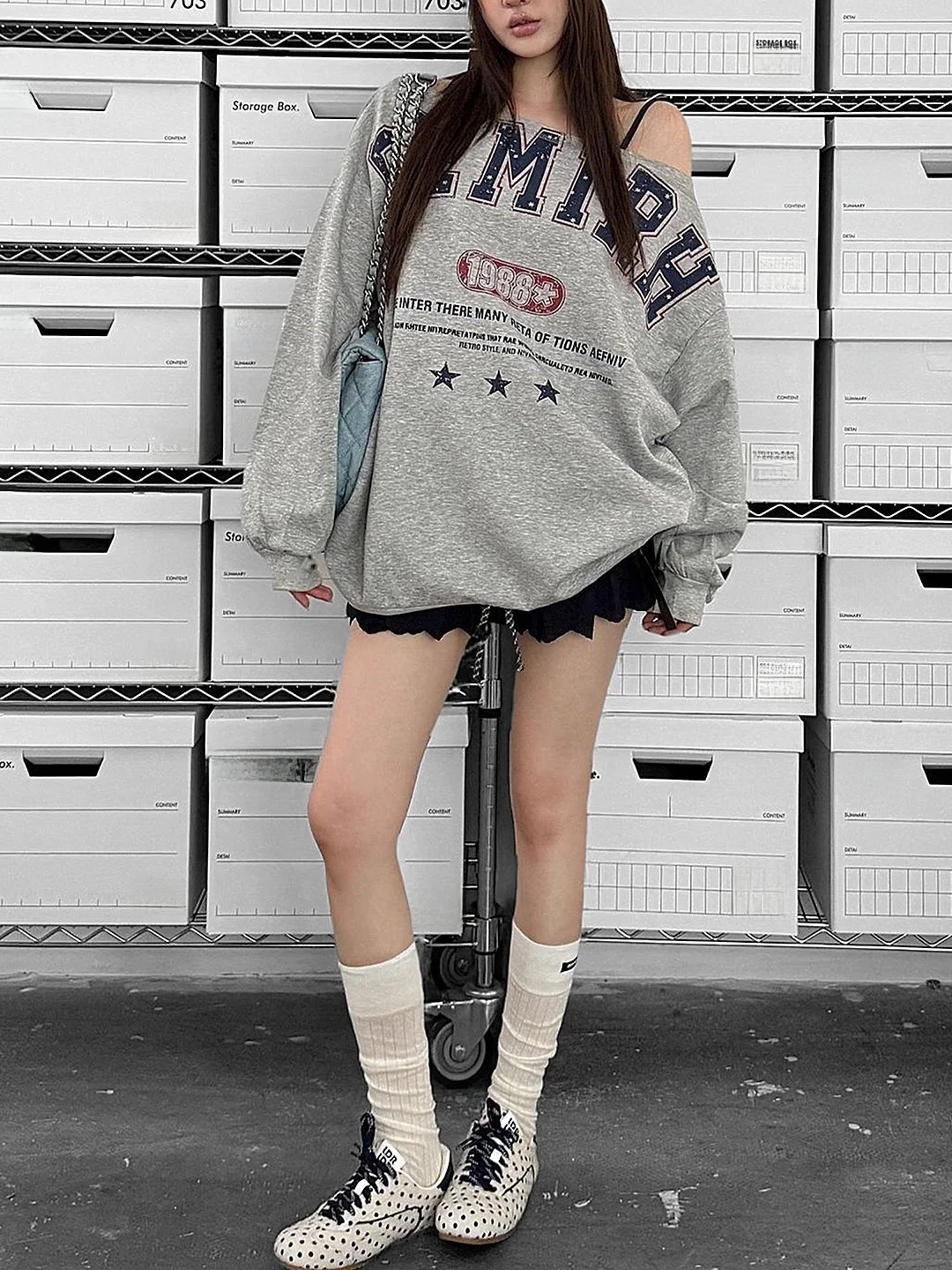 Loose Fit Letter Print Sweatshirt Women's Oversized Casual Shirt Vintage Style Korean Commute Style Mid-Length Sleeve Long