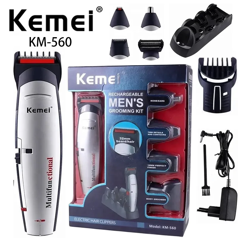 

Kemei Rechargeable Electric Hair Clipper KM-560 5 In 1 Hair Clipper Razor Nose Hair Trimmer Body