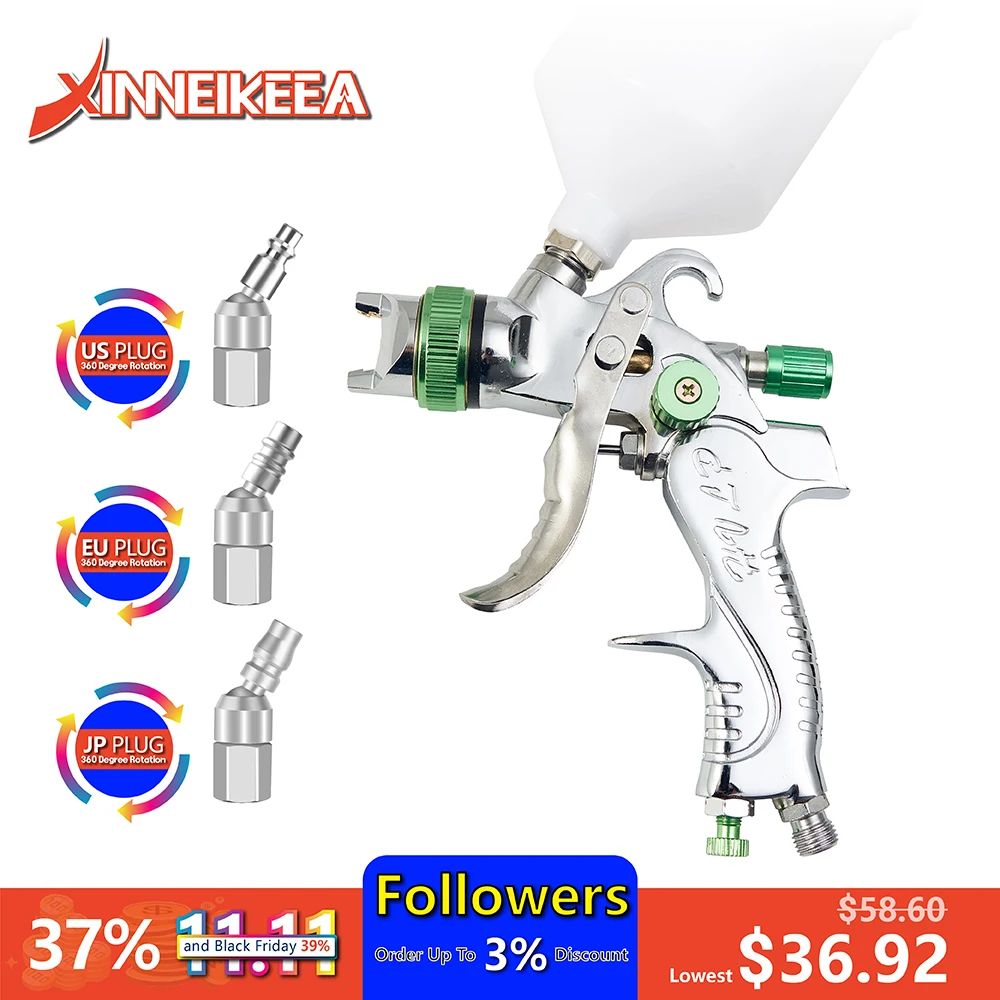 New HVLP Pneumatic Environmental Protection Spray Gun Nozzle 1.4 1.7 2.0mm Watering Can Capacity 600ml Furniture Car Spray Gun