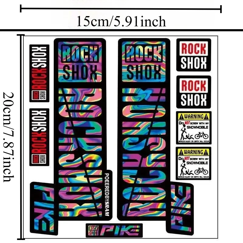 1Set 4 Styles RockShox Pike Fork Stickers, Waterproof Vinyl Bike Front Fork Decals for MTB Suspension Fork Replacement Decor