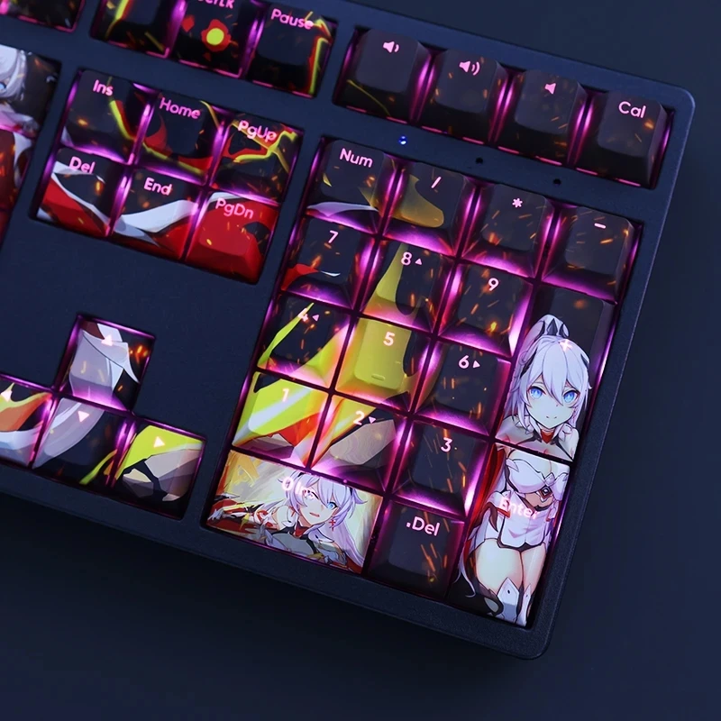 1ชุดผลกระทบ Honkai 3 Kiana Herrscher ของ Flamescion Keycap PBT Dye Sub Backlit Gaming Key Caps สำหรับ ANSI 61 87 104 108