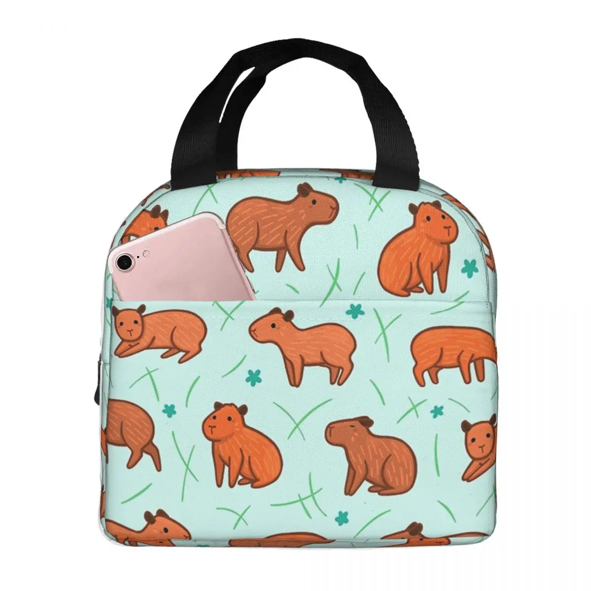 

Капибара с узором, милые изолированные сумки для обеда с животными, сумка-холодильник, контейнер для обеда, большая сумка для обеда, сумка для еды, студенческий пикник