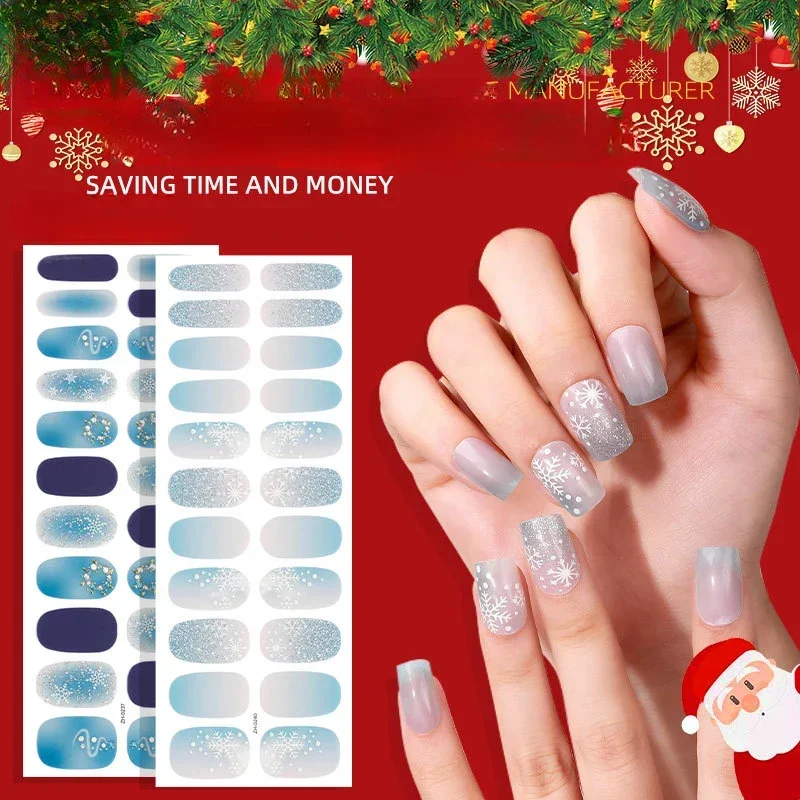 22Tips Kerstserie Nagelstickers Groothandel Gradiënt Glitter Waterdichte 3d Imitatie Diamant Stempelen Sneeuwgel Nagelstickers