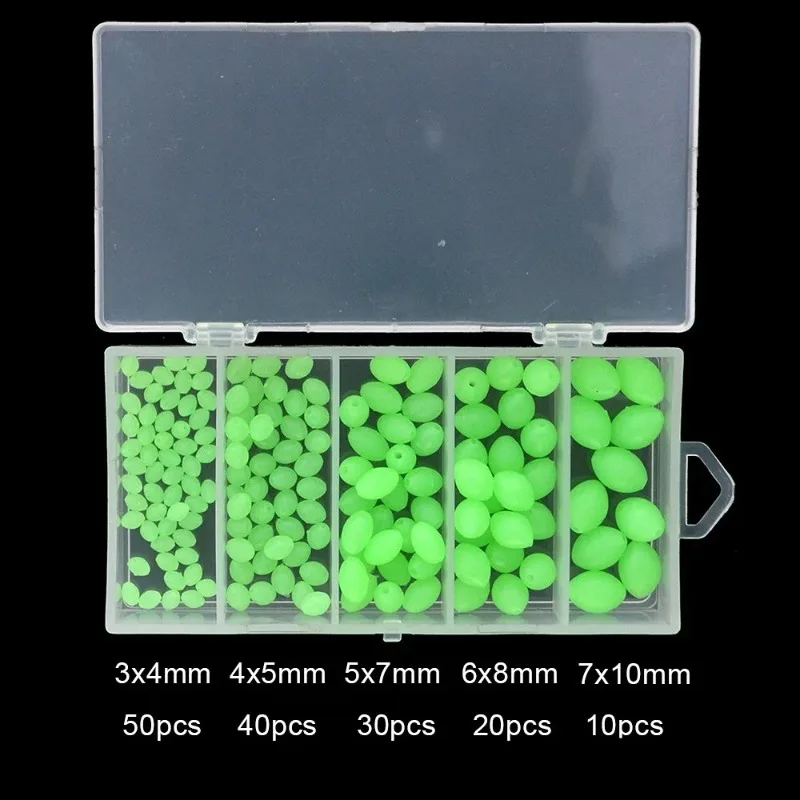 150pcs Assorted Soft Rubber Glow Fluorescent Green Fishing Beads Diameter Luminous Fishing Beads  4mm 5mm 6mm 7mm 8mm