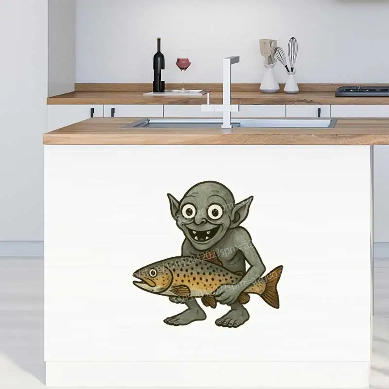 Funny Alien Fishing Vinyl Decals Stickers for Toilet Living Room Cabinets Fridge Home Decor Creative Wall Stickers Gift AA82