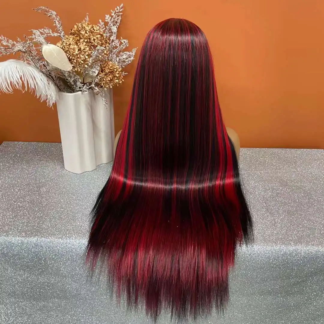 Drag Queen Synthetic Transparent Lace Front Wig Highlight Red Black Color Lace Wig Cosplay Wigs For Black Women