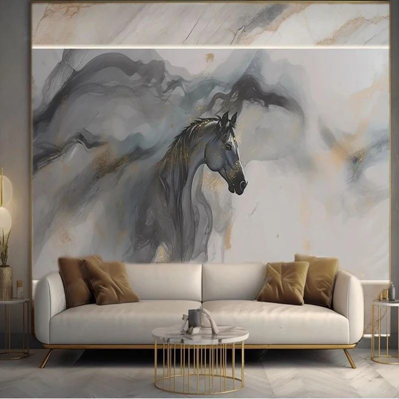 Custom Mural Wallpaper Modern Simple Ink Horse Marble Murals Background Wall 3D Fresco Home Decor For Bedroom Sofa Study Sticker