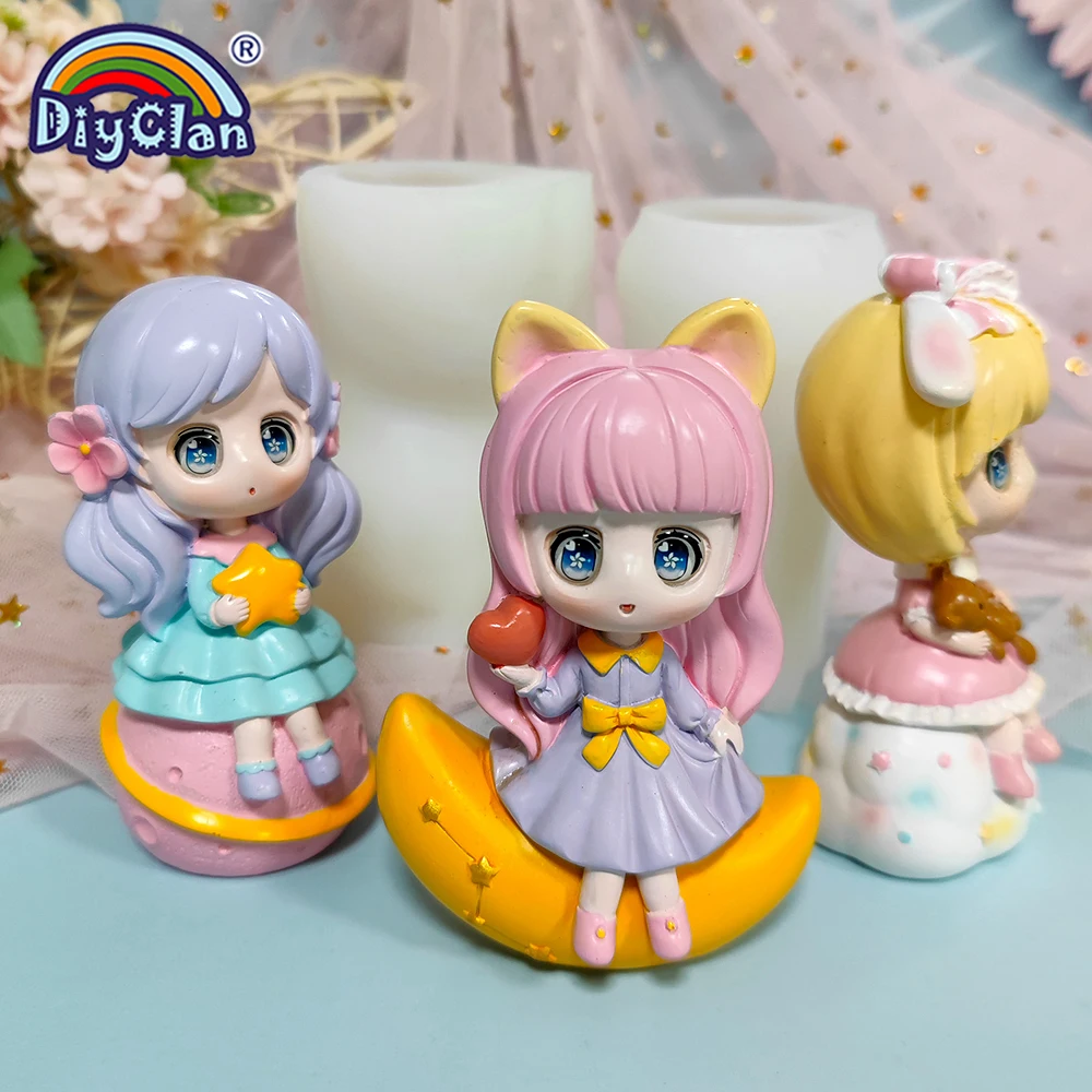 Cute Cartoon Girl Princess Model Silicone Mold Fondant Cake Decorating Tools Chocolate Mousse Dessert Kitchen Baking Cake Tools