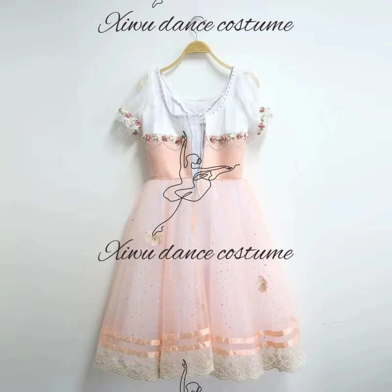 New Professional Custom Size Kids Girls Women Adults Peasant Performance Wear Costumes Long Salmon Pink Romantic Tutu Dress