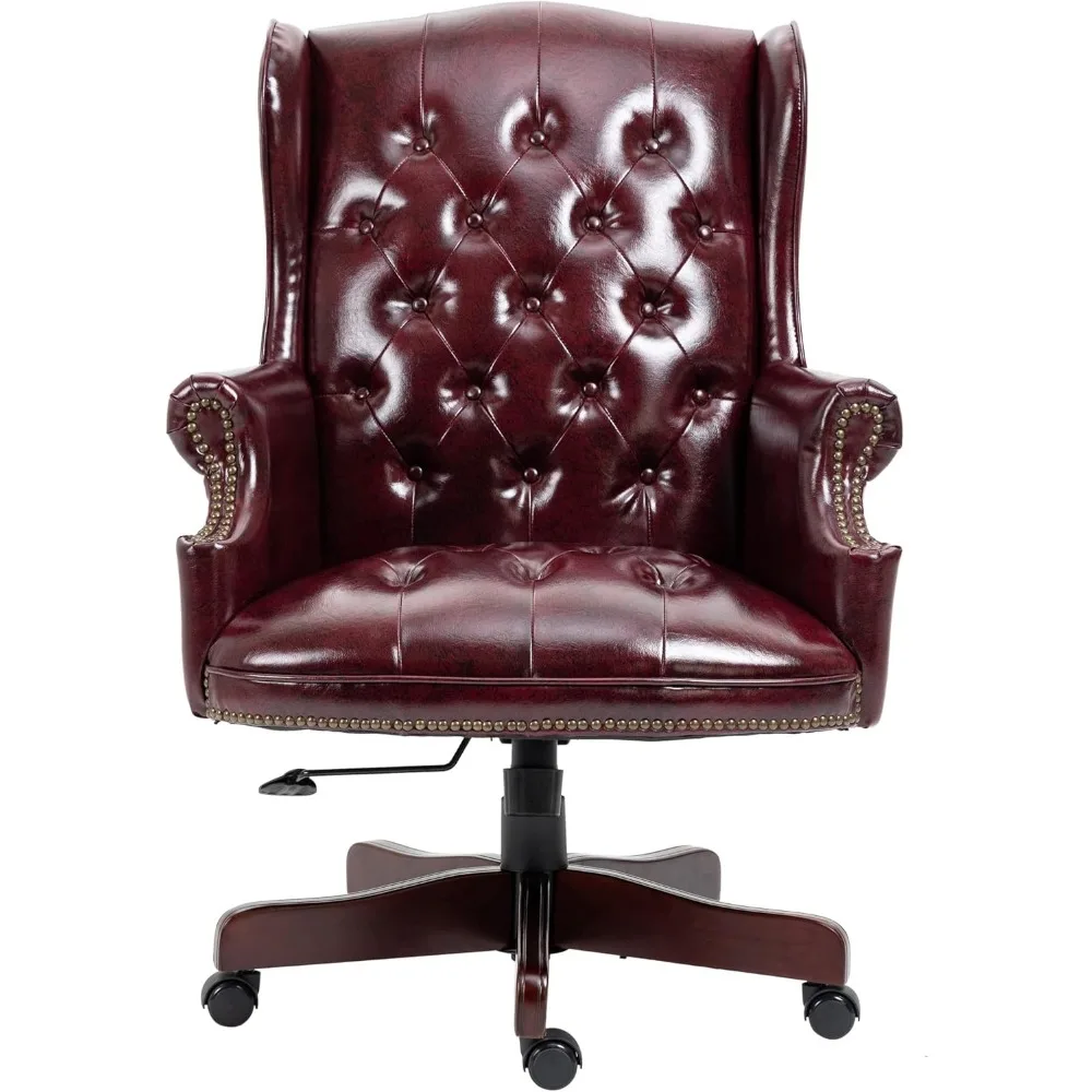 high-back reclining ergonomic office chair with padded seat and backrest, pu leather, wheels - burgundy