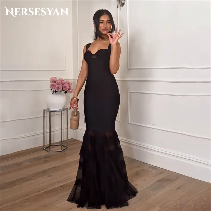 

Nersesyan Elegant Black Mermaid Evening Dresses Sweetheart Ruffles Tiered Formal Dress Bodycon Maxi Party Dress 2025 Customized