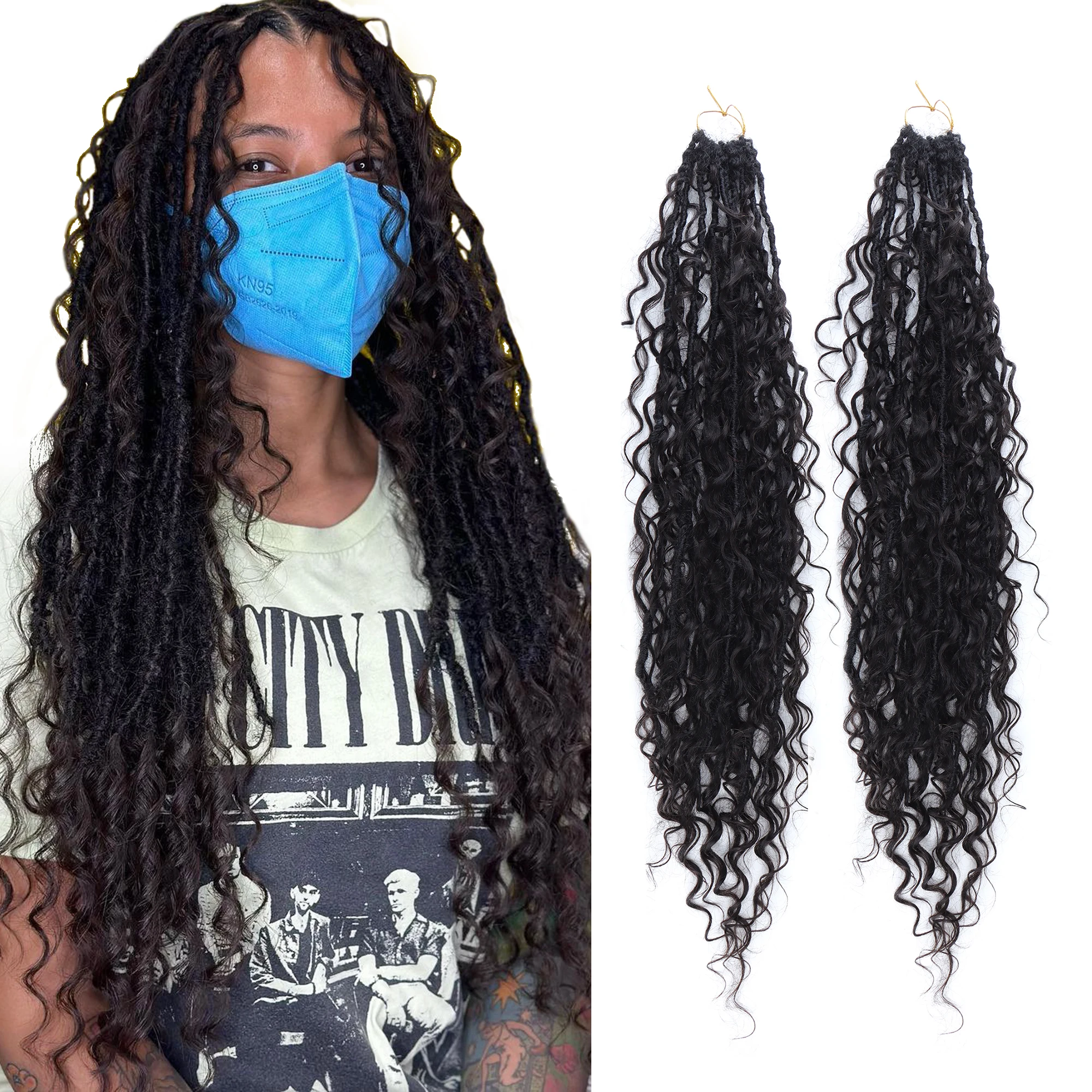 Locs extensiones de cabello humano con rastas sintéticas, trenzas Queen Locs, rizos Bohemain, ondulados y rizados, trenza de verano