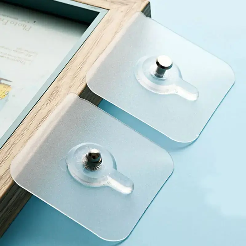 Strong Adhesive No‑Drilling Screw Hooks, Waterproof Wall Hanger for Picture Frame Poster Clock, Home Kitchen Bathroom Hooks