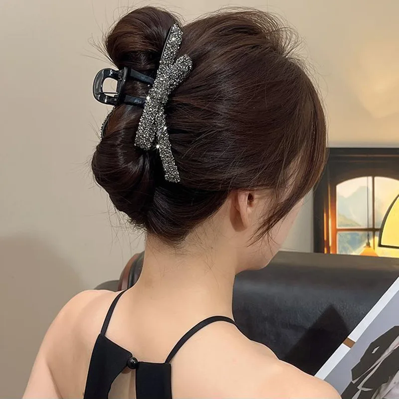 

Luxury Rhinestone Bow Grab Clip Women Premium Back Head Updo Shark Clip Hair Clip Hairpin Headwear Accessories