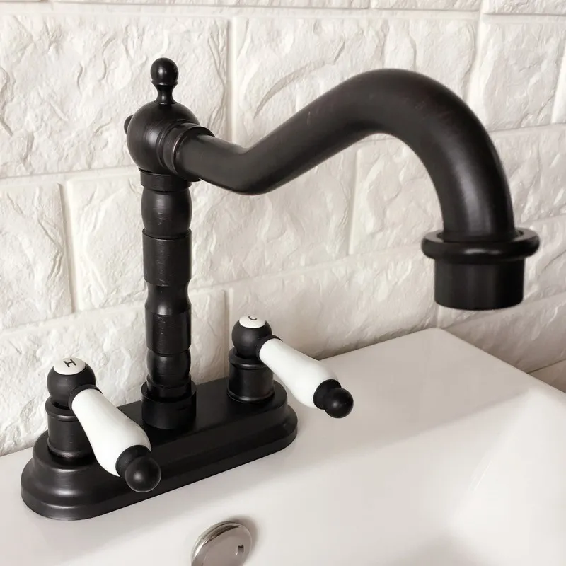 

Black Oil Rubbed Brass Swivel Spout Kitchen Sink Faucet 2 Hole Bathroom Basin Cold and Hot Water Mixer Taps Dhgb1