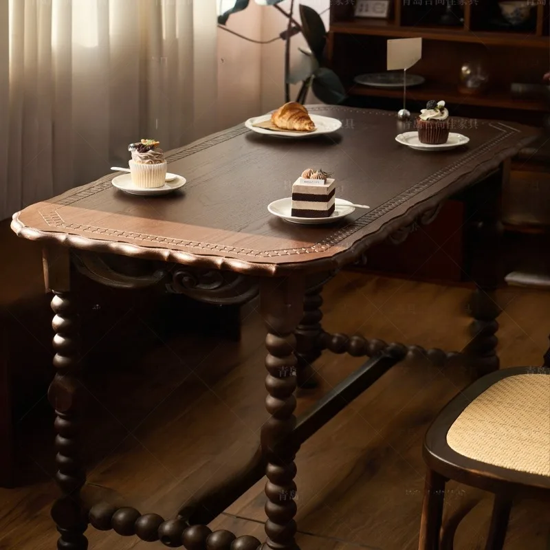 

French retro solid wood square coffee table medieval furniture loft American simple dessert shop restaurant tables and chairs