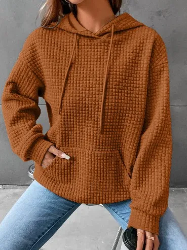 Women's Pullover Fashion 18-color Long-sleeved Top Kangaroo Pocket Solid Color Casual Street Hooded Sweatshirt