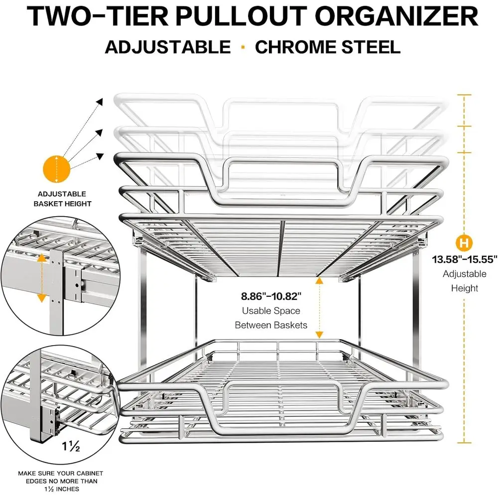 منظم قابل للسحب بطبقة مزدوجة مع أرفف قابلة للتعديل لخزائن المطبخ، حلول تخزين المؤن 12 وات × 21 دي #4