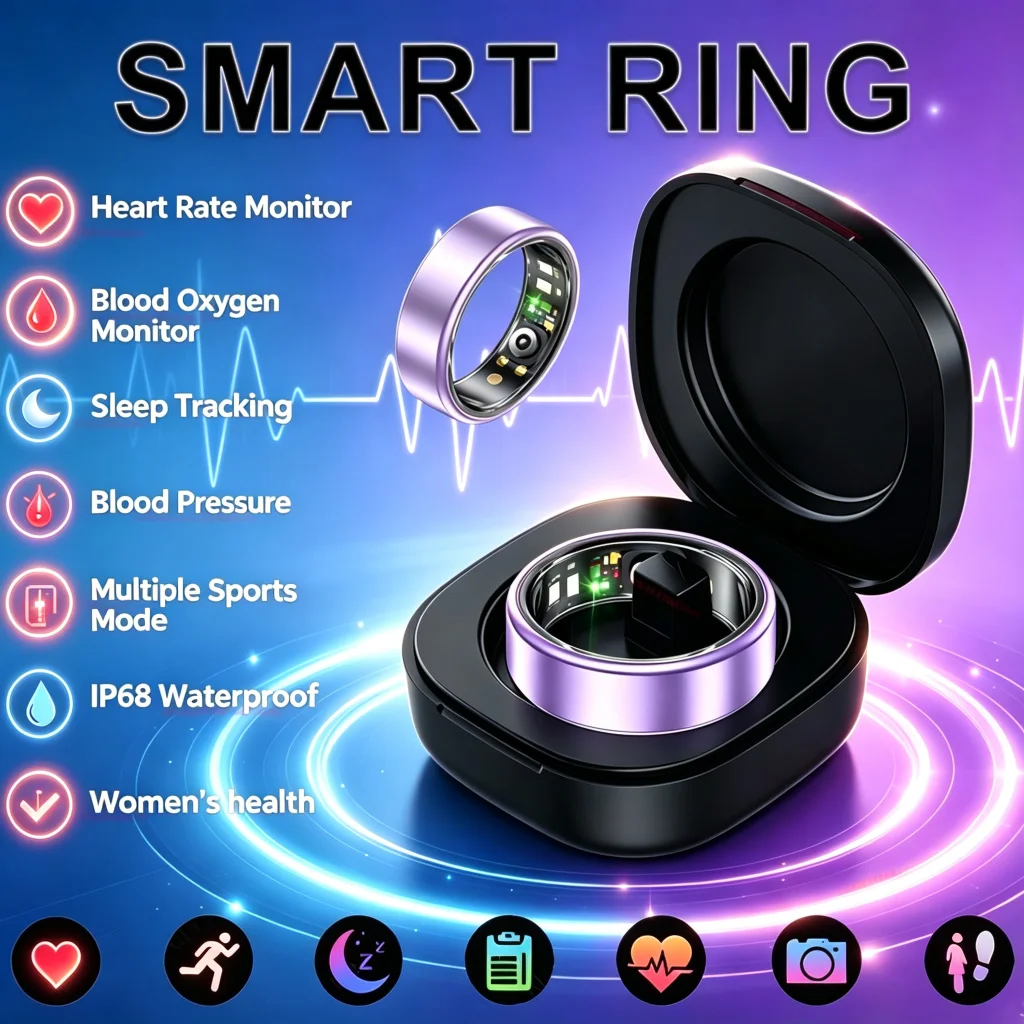 2026 Smart Ring Blood Pressure Heart Rate Sleep Monitoring Smartring IP68 5ATM Waterproof Multi-sports Mode Rings Man Women Ht30