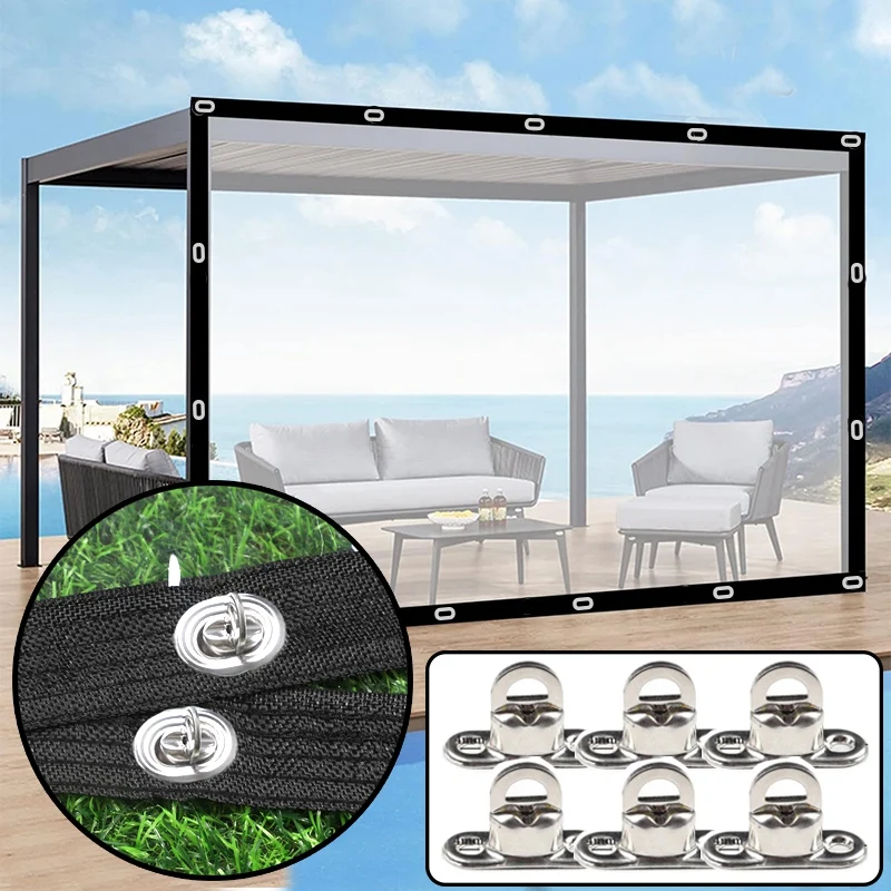 

Customize Outdoor Transparent Tarpaulin Pergola Clear Tarp Curtain with Twist Locks Detachable Terrace Balcony Windproof Screen