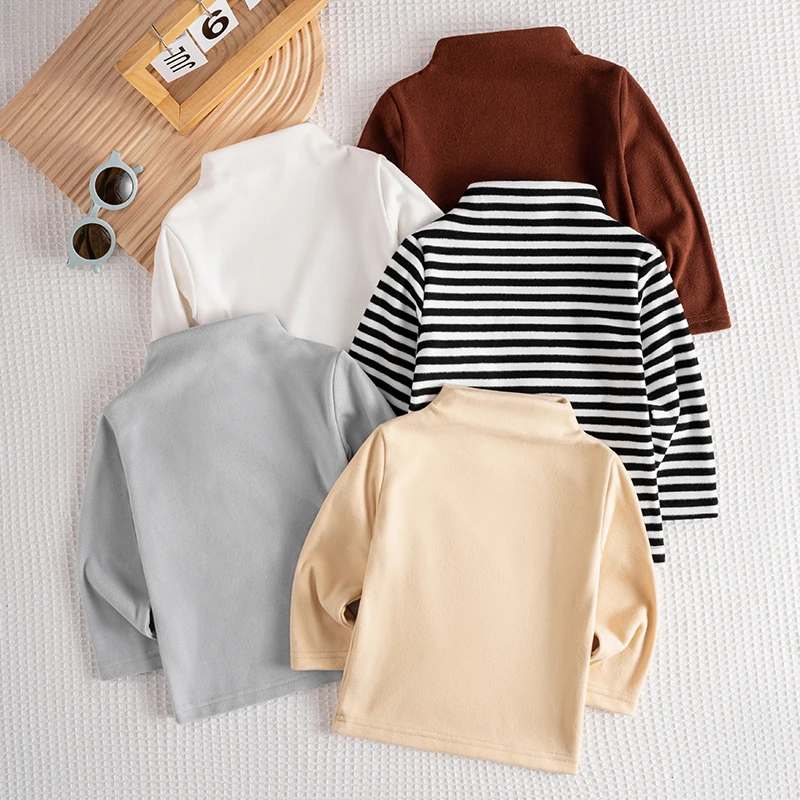 Unisex Baby Half High Collar Long Sleeve Knitted Base Layer Shirt round Neck Underwear Top Five Pieces Set