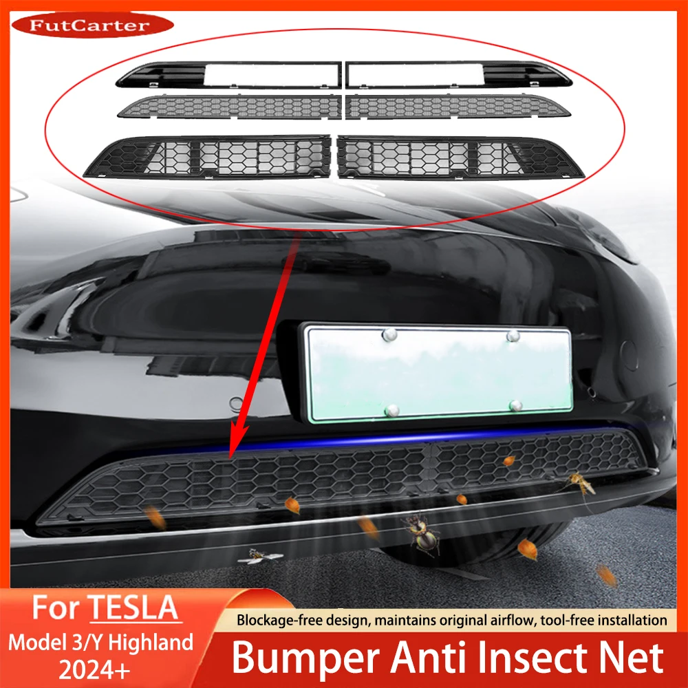 For Tesla Model 3/Y Highland 21-24 Lower Bumper Anti Insect Net Anti Dust Proof Inner Vent Grille Cover Insect-proof Front Cover
