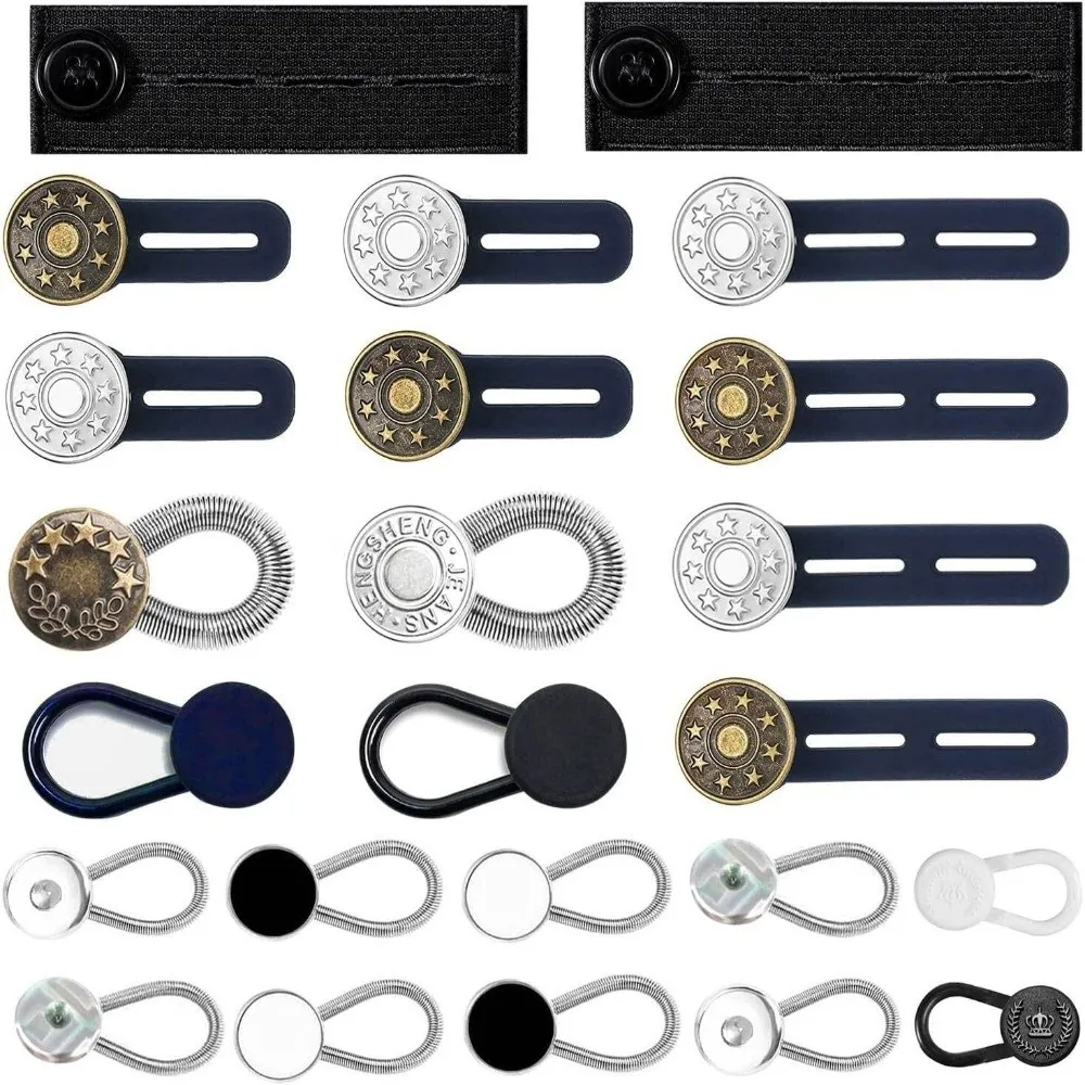 12/16/24/26 pcs Button Style Button Extenders Metal Easy Install Waist Extender Buttons Strong Elasticity No Sew Extensions