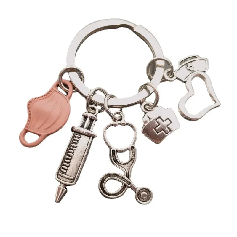 New Love Nurse Hat Stethoscope Syringe Syringe Mask Keychain Alloy Key Chain Accessories