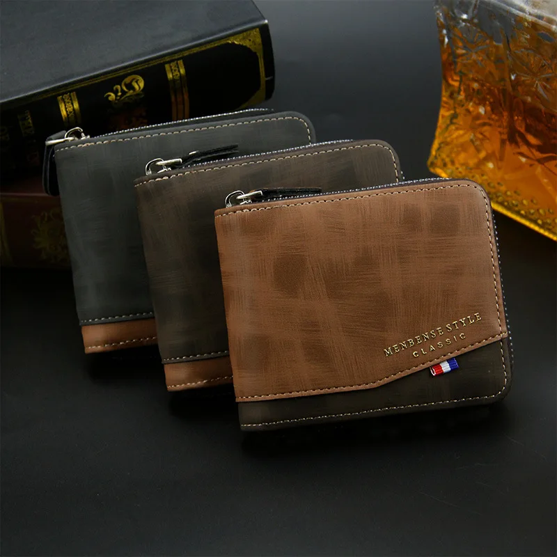 New Men's Wallet Fashion Casual Splicing Zipper Bag Change Bag Men's Short Wallet Wallet