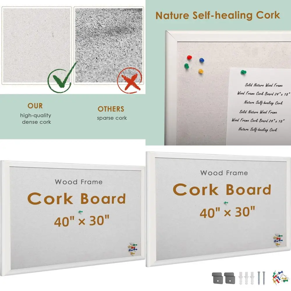 

White Wooden Corkboard with Push Pins, Home and Office Notice Board, School Bulletin Board