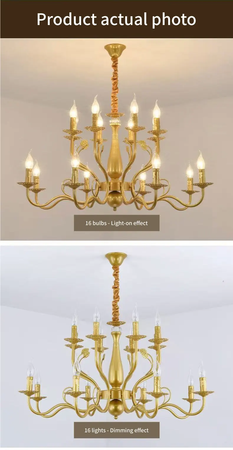 American Double Layer Candle E14 Chandelier Retro Painted