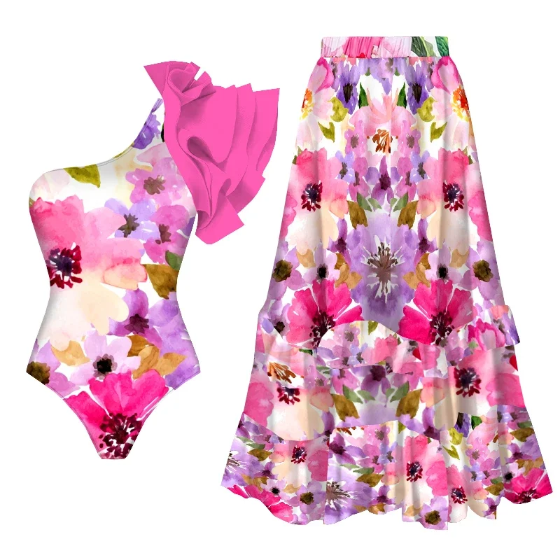 Printed Long Sleeves Women Swimsuits With Beach Cover Ups 2025 Swimwear Lady Bodysuit Holiday Outfits Cheap Clearance