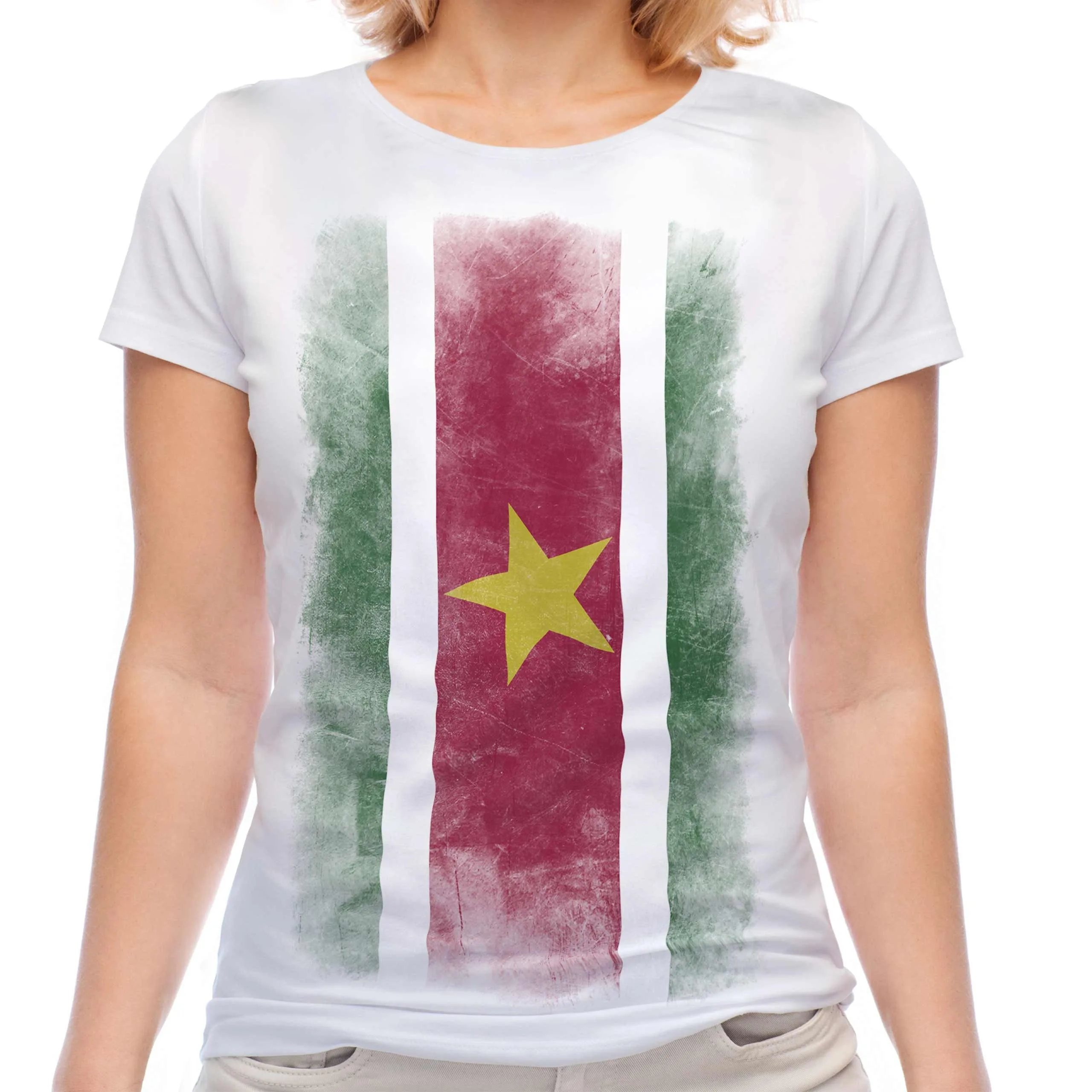 Suriname العلم المرأة تي شيرت قصير الأكمام القطن تيز المعتاد قميص المرأة جيرسي بلايز رياضية Y2k تي شيرت الصيف الملابس