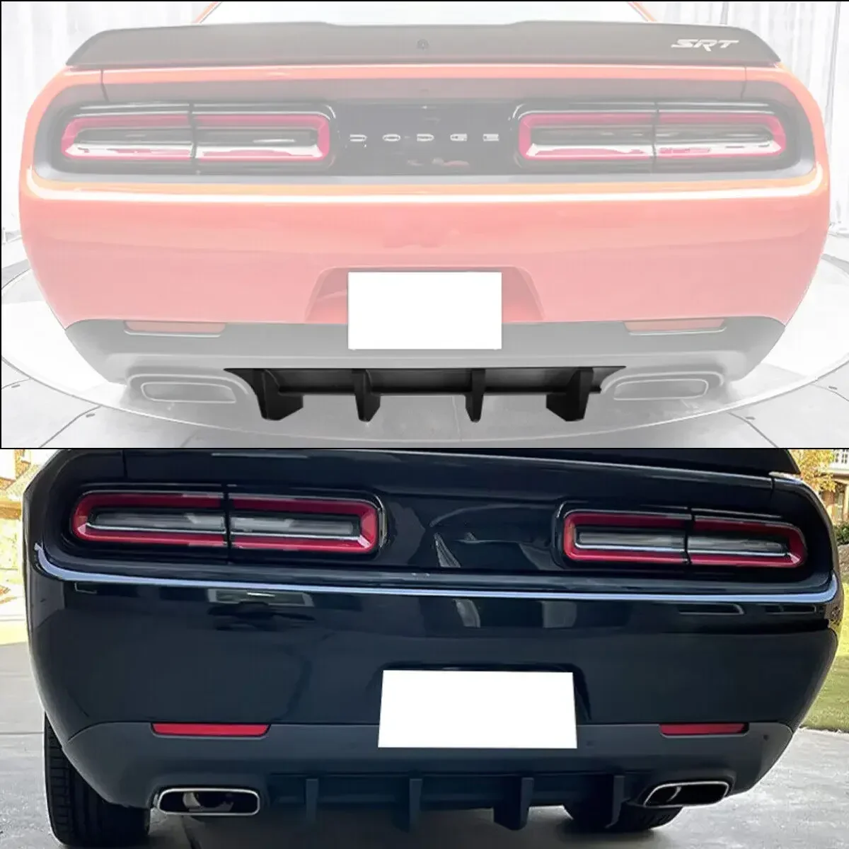 For Dodge Challenger 2015-2022 Black Rear Bumper Lip Diffuser Spoiler Shark Fins