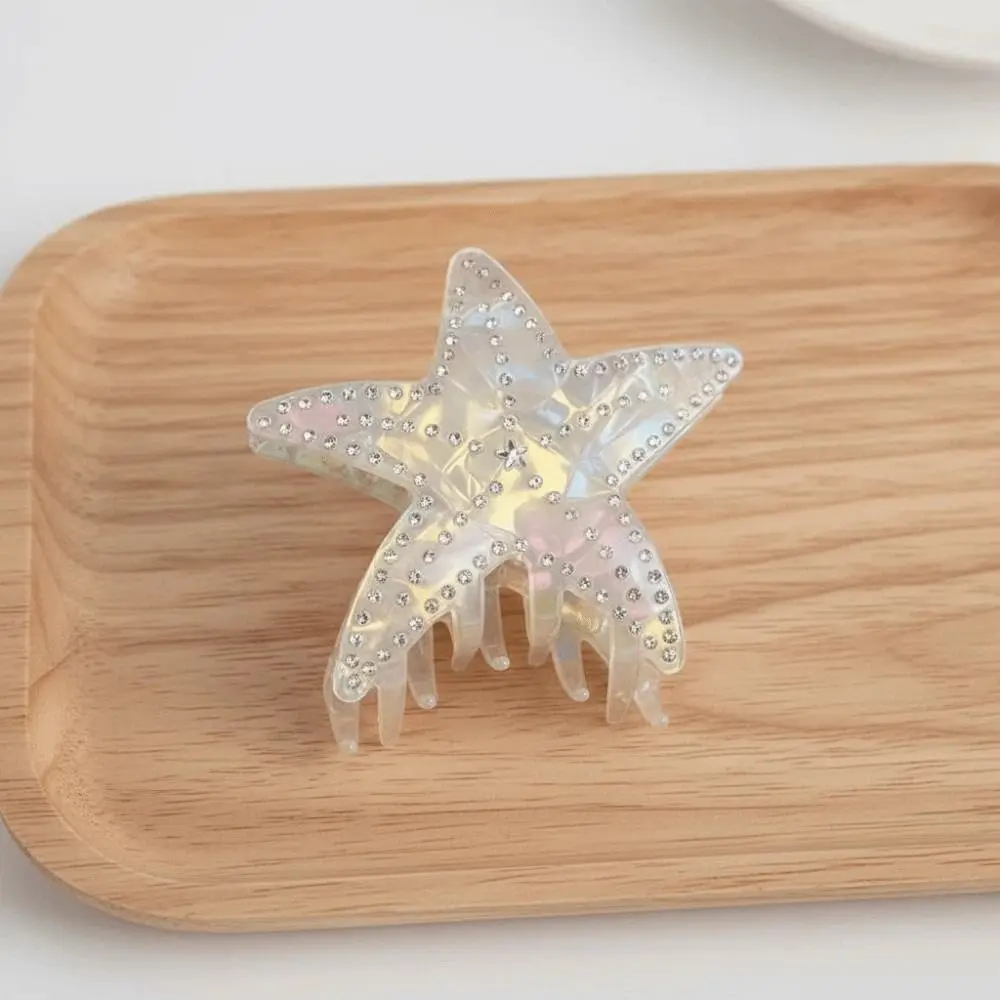 Rhinestone-inlay Starfish Hair Claw Headwear Five Pointed Star Colorful White Shark Clip Waterproof Large Acetic Acid Hair Claw